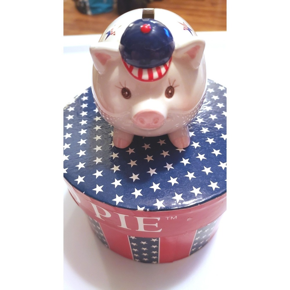 Mud Pie God Bless America Piggy Bank Kids One Size White Patriotic Stars‎ Box